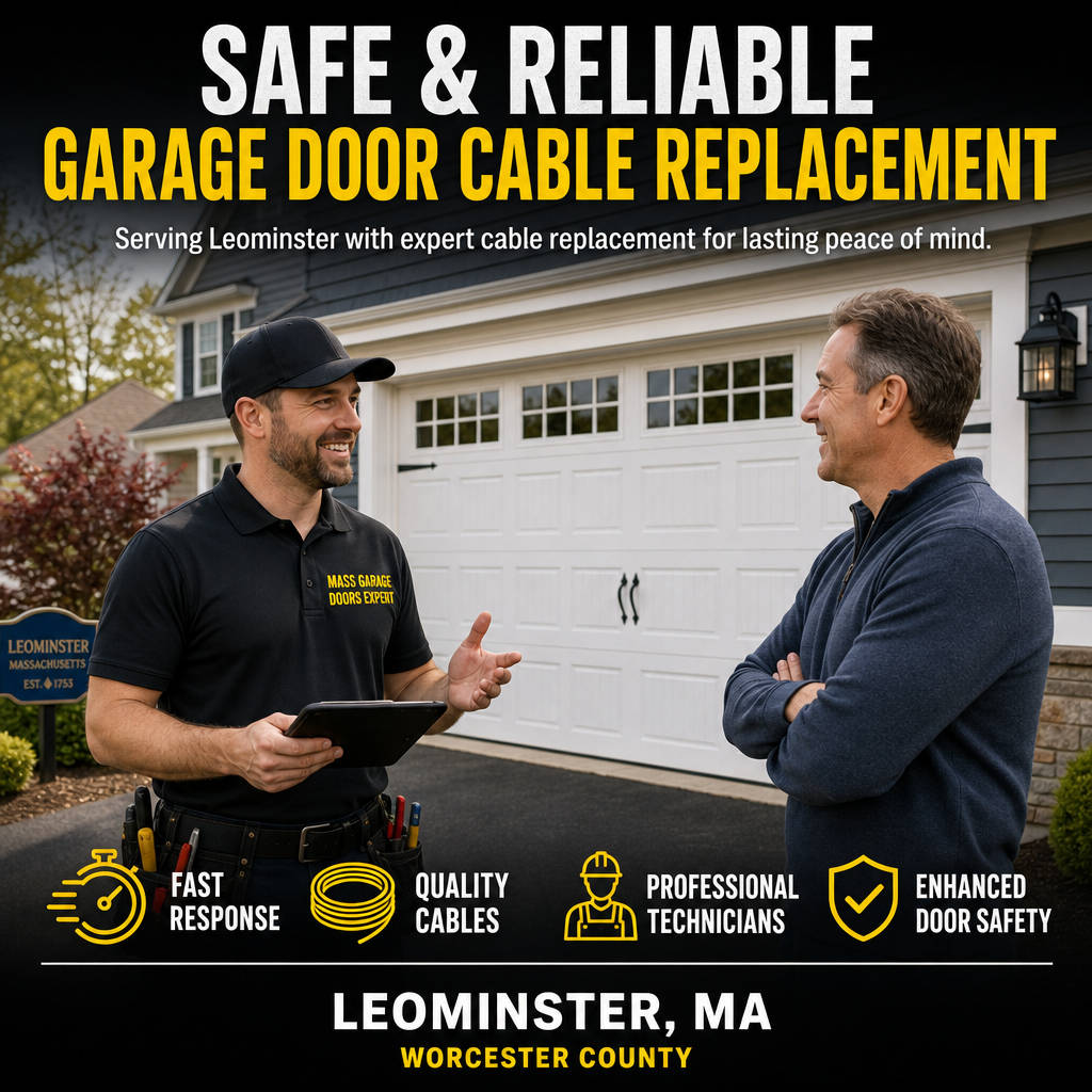 Garage door cable replacement service in Leominster, MA by Mass Garage Doors Expert